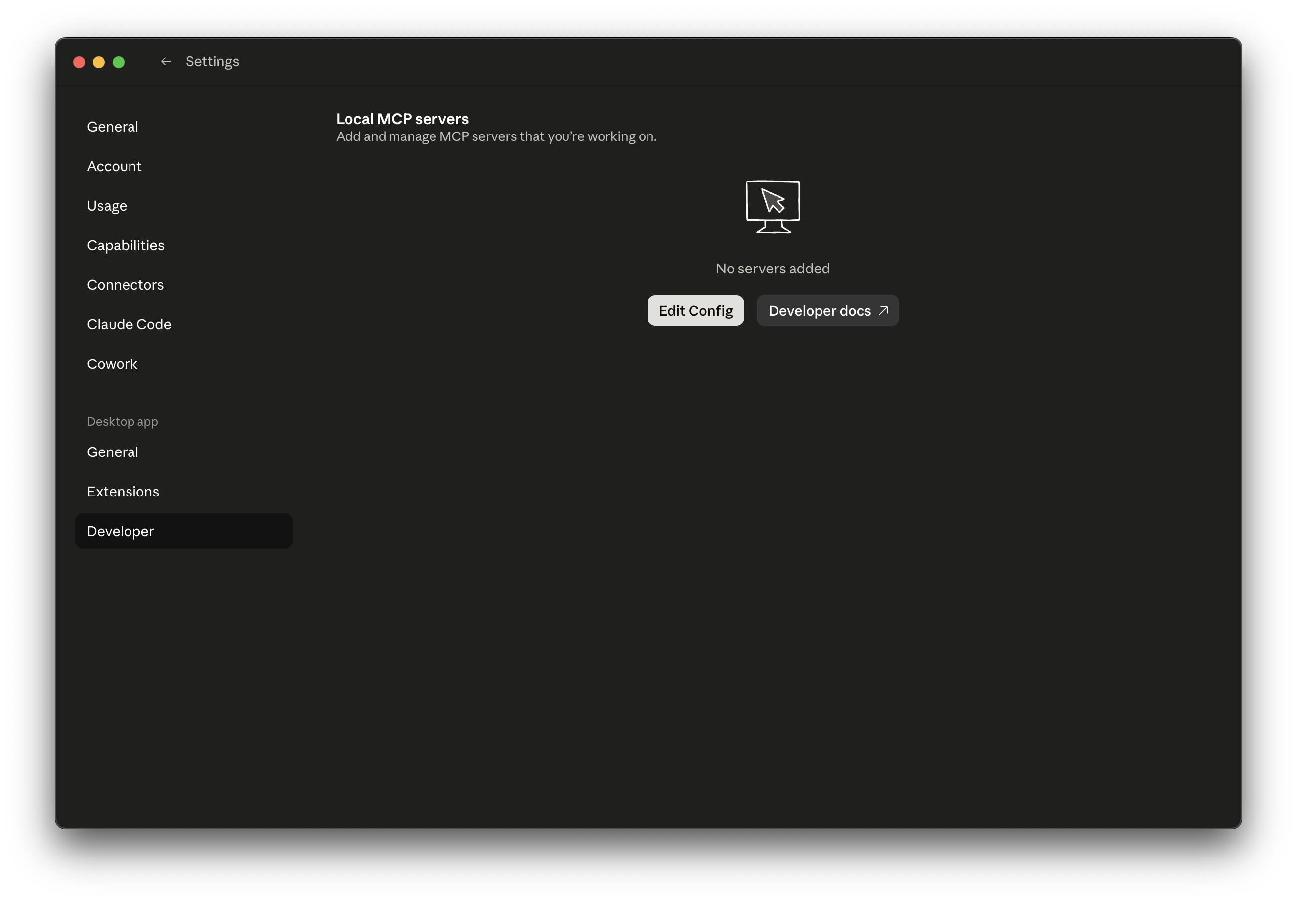Claude Desktop — Edit Config button