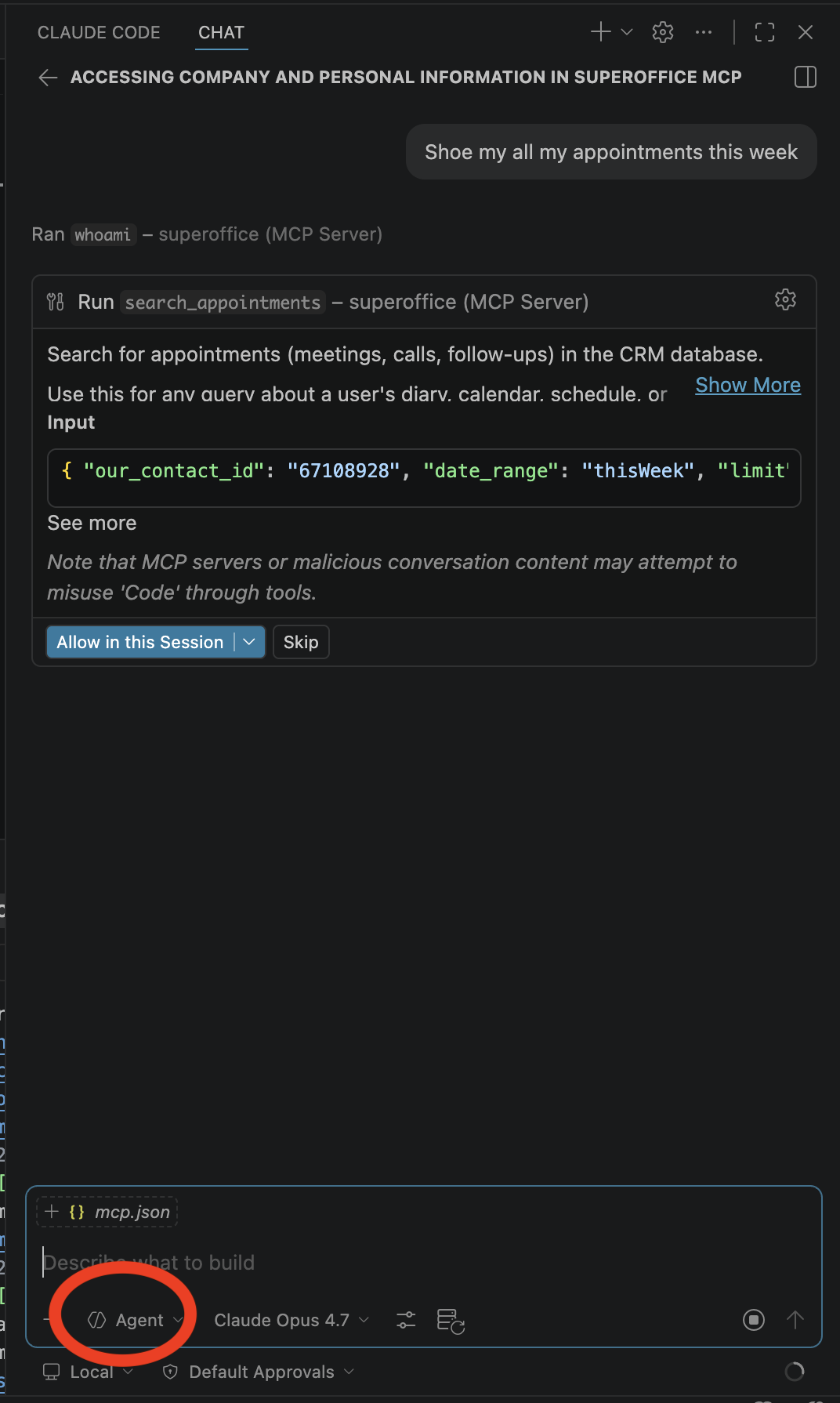 VS Code Copilot Chat — switching to Agent mode