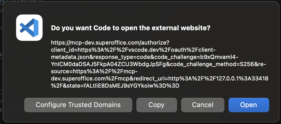 VS Code — SuperOffice authentication completing