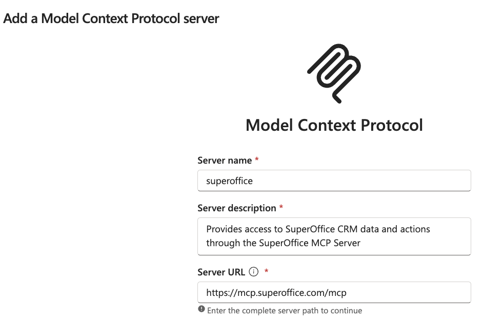Copilot Studio — Add new MCP wizard