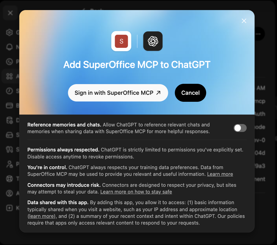 ChatGPT — Create app dialog