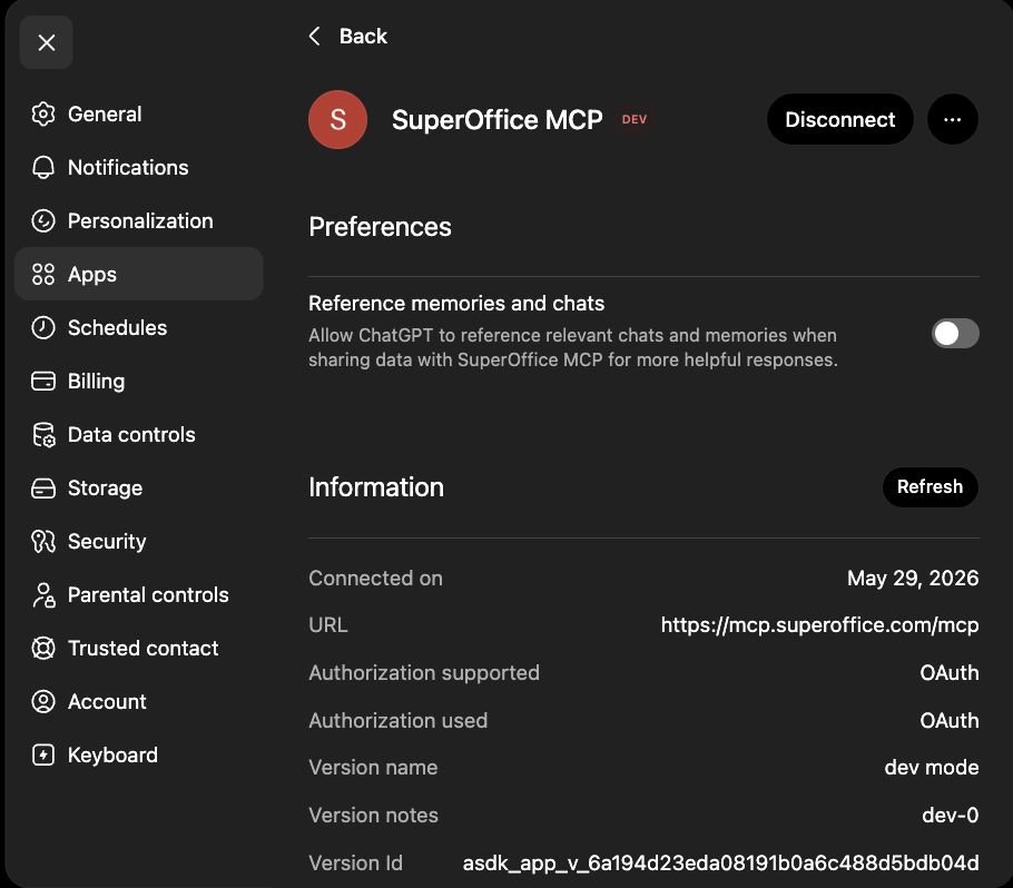 ChatGPT — App endpoint and OAuth configuration