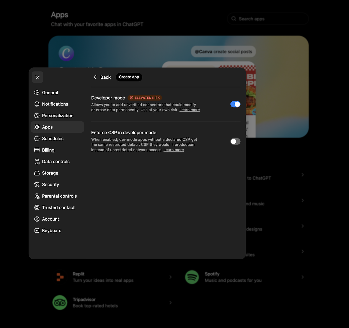 ChatGPT — App created and connected